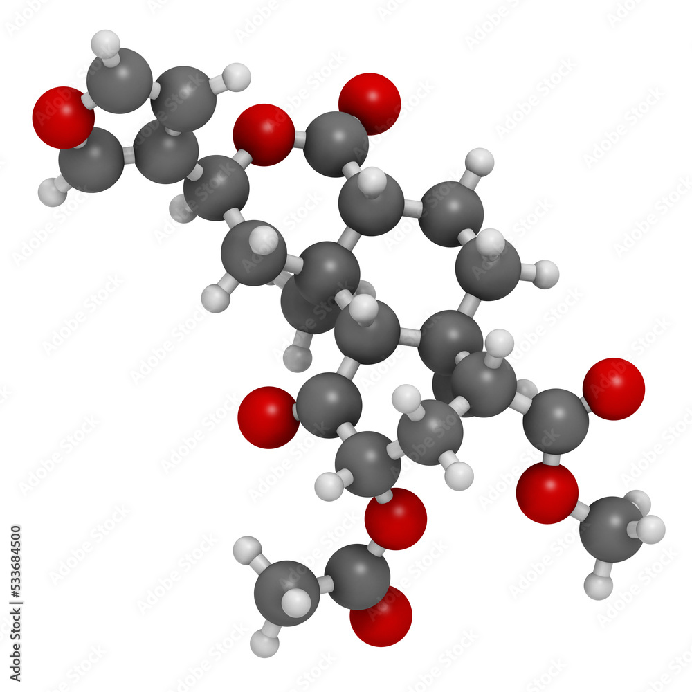 Salvinorin A entheogen molecule. Psychotropic molecule from Salvia divinorum. Salvinorin A entheogen molecule. Psychotropic molecule from Salvia divinorum.