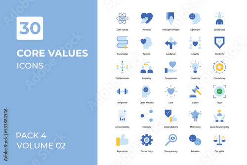 Core Values icons collection. Set vector line with elements for mobile concepts and web apps. Collection modern icons.