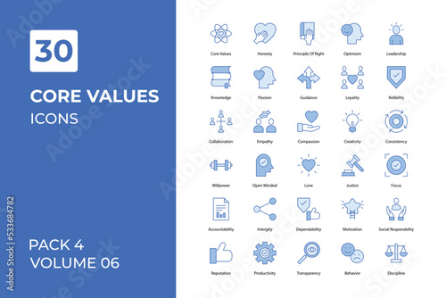 Core Values icons collection. Set vector line with elements for mobile concepts and web apps. Collection modern icons.