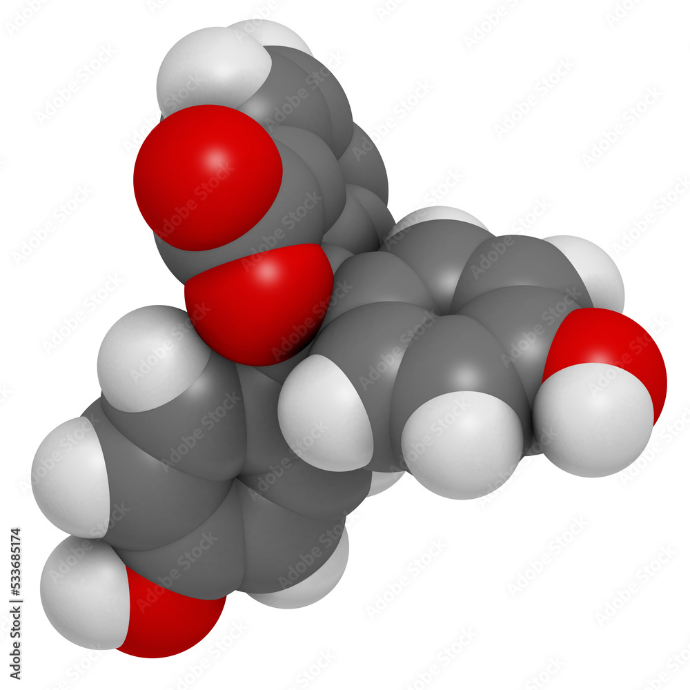 Phenolphthalein indicator molecule. Used in acid base titrations and as laxative. Phenolphthalein indicator molecule. Used in acid base titrations and as laxative.