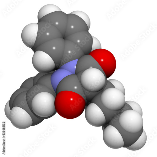 phenylbutazone (bute) horse painkiller, molecular model