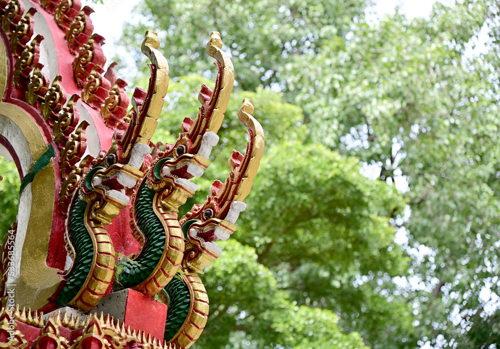 Fototapeta premium Naga statue, objects to worship in buddhist belief, in Thai temple in Bangkok, Thailand.