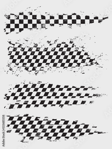 Race flags set in dirty grunge style with splashes vector