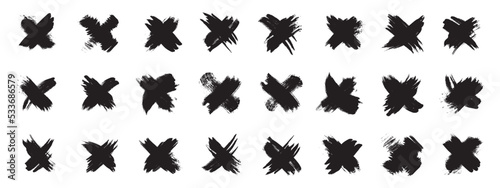 X Mark Brush Icon Set, Grunge X, Grunge Cross, Brush Drawn X Symbol, Vote Silhouette, Scribble Crosses,
