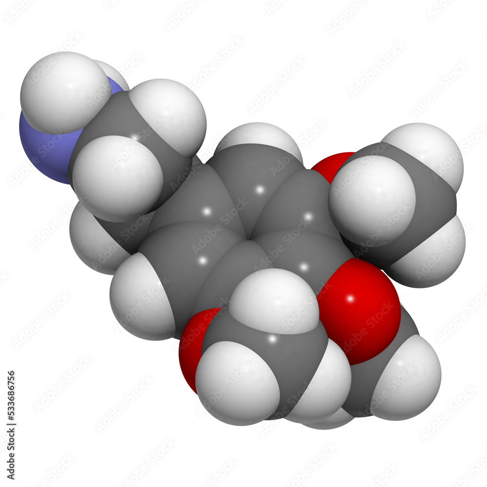 Mescaline peyote psychedelic molecule, chemical structure Mescaline peyote psychedelic molecule, chemical structure