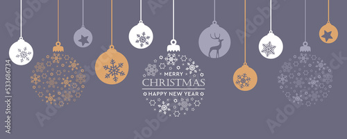 merry christmas card with hanging ball decoration