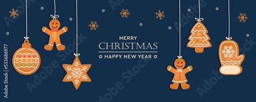 christmas card with hanging gingerbread cookies decoration