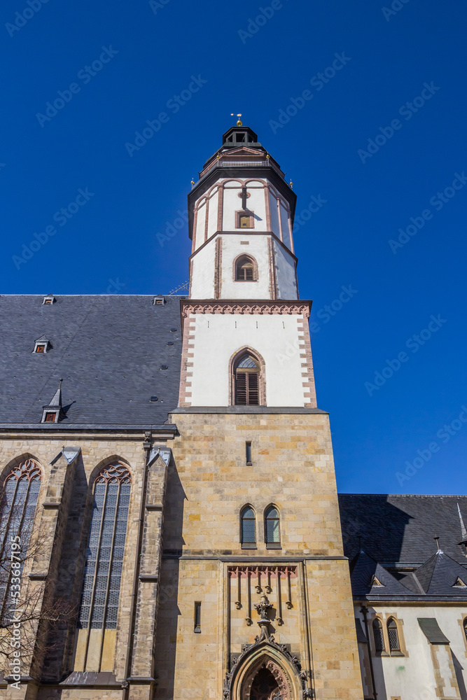 Fototapeta premium Tower of the historic Thomaskirche church in Leipzig, Germany