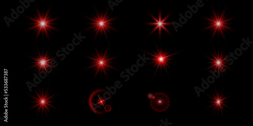 Fotografía Set of vector glowing light effects of red stars explode with sparkles on a black background