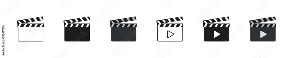 Clapper board icons set vector.   Open movie clapper icons. On white background. EPS10 