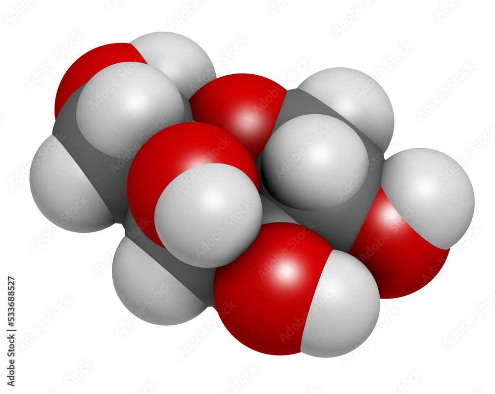 Galactose sugar molecule. Present in milk and dairy products. 3D rendering. Galactose sugar molecule. Present in milk and dairy products. 3D rendering.