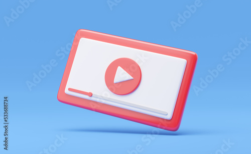Free Download 3D Social media icon. Red video media player interface floating on isolated blue on blue background. Live streaming in mobile phone. Mockup Cartoon minimal smooth style. 3d icon render. Clipping path. - GFXLoad