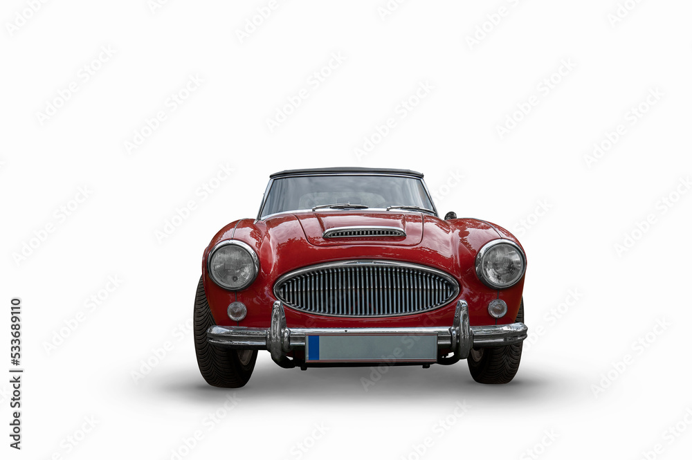 British car isolated on white background, front view