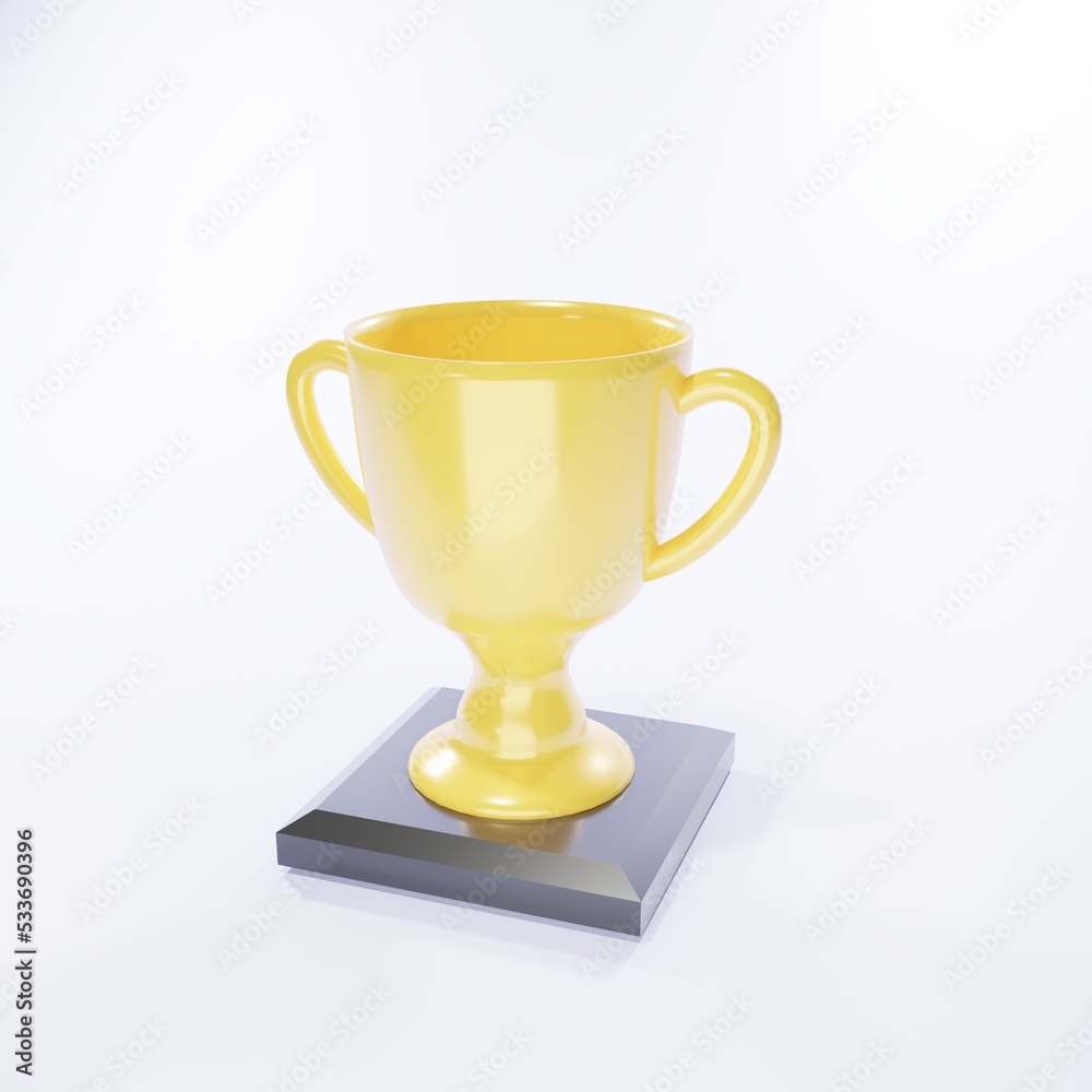3D rendering of shiny golden trophy with black base.