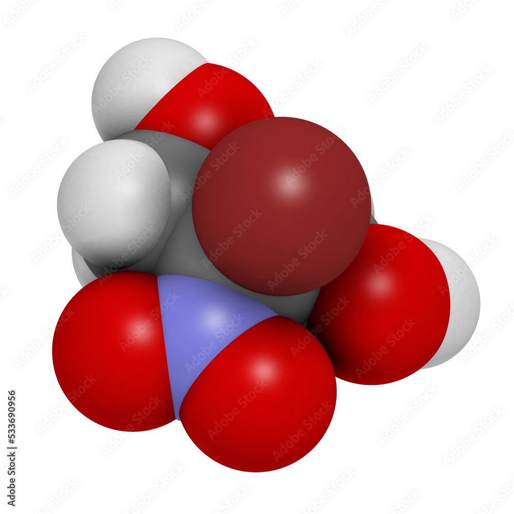 Bronopol preservative molecule. Possibly carcinogenic through nitrosamine formation. Bronopol preservative molecule. Possibly carcinogenic through nitrosamine formation.