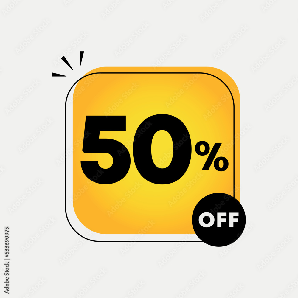 50% off for banners, discount label design template. Vector illustration for sales with special offers for retail