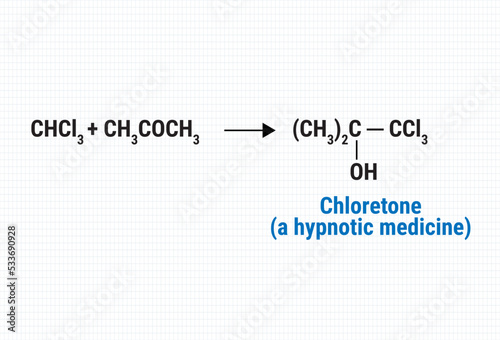 Chemical reaction of Chloretone (a hypnotic medicine)