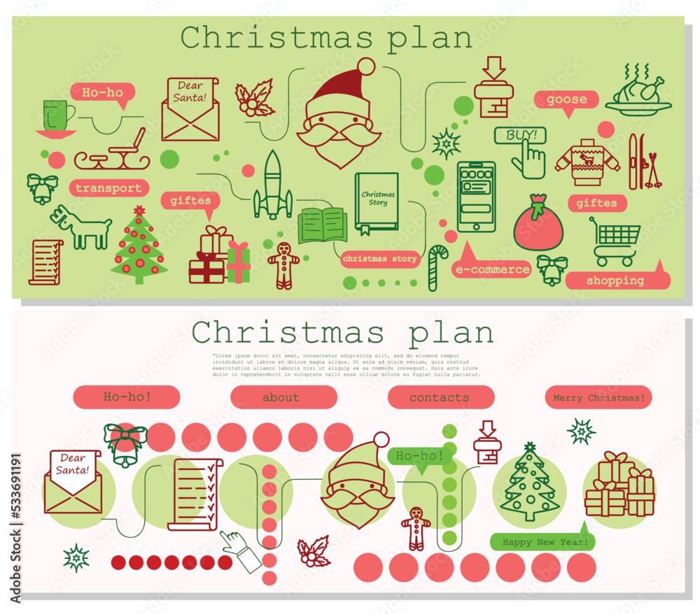 Flat doodle line design illustration concepts for christmas planning and celebration. Modern line style illustration for web banners, hero images Flat doodle line design illustration concepts for christmas planning and celebration. Modern line style illustration for web banners, hero images