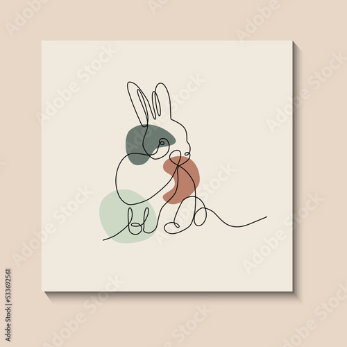 Rabbits abstract one continuous line illustration. Modern minimalist style bunny symbol of 2023 year silhouette for posters  web banners  post cards. Happy chinese New year