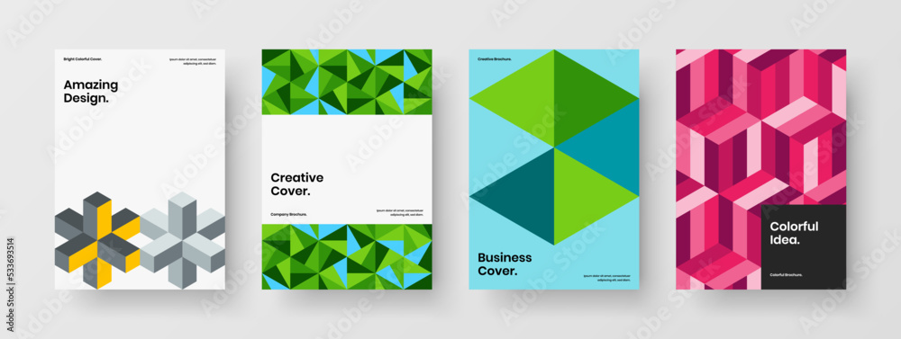 Amazing mosaic hexagons banner concept set. Colorful pamphlet design vector layout bundle.