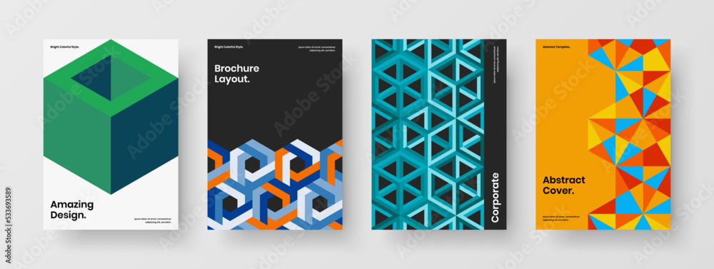 Creative brochure A4 vector design illustration bundle. Vivid geometric tiles front page template collection. Creative brochure A4 vector design illustration bundle. Vivid geometric tiles front page template collection.