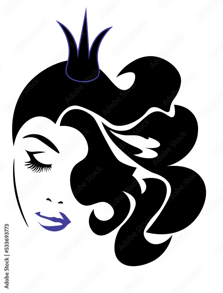 Beautiful curly hair. Logo for a beauty salon and a stylish hair salon. Woman in crown. Modern beauty logo. Vector illustration. Beautiful curly hair. Logo for a beauty salon and a stylish hair salon. Woman in crown. Modern beauty logo. Vector illustration.