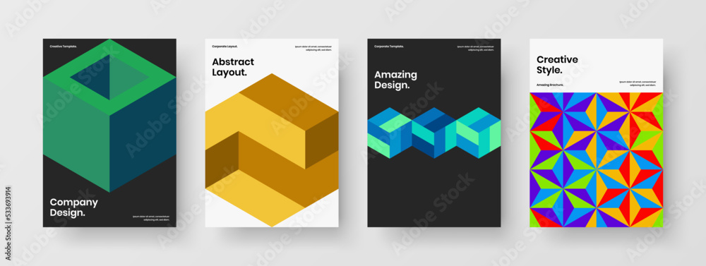 Trendy geometric shapes company identity template composition. Vivid presentation vector design concept bundle.