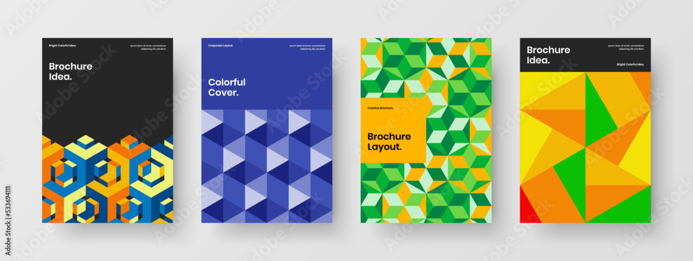 Minimalistic booklet design vector template set. Simple geometric hexagons brochure concept collection. Minimalistic booklet design vector template set. Simple geometric hexagons brochure concept collection.