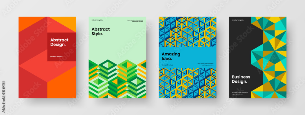 Colorful mosaic hexagons poster template composition. Modern leaflet A4 design vector layout set.