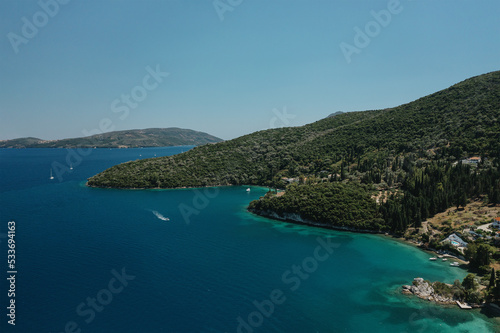 Popular Tourist destination. Bay with boats on Lefkada island. Nydri village. © diignat