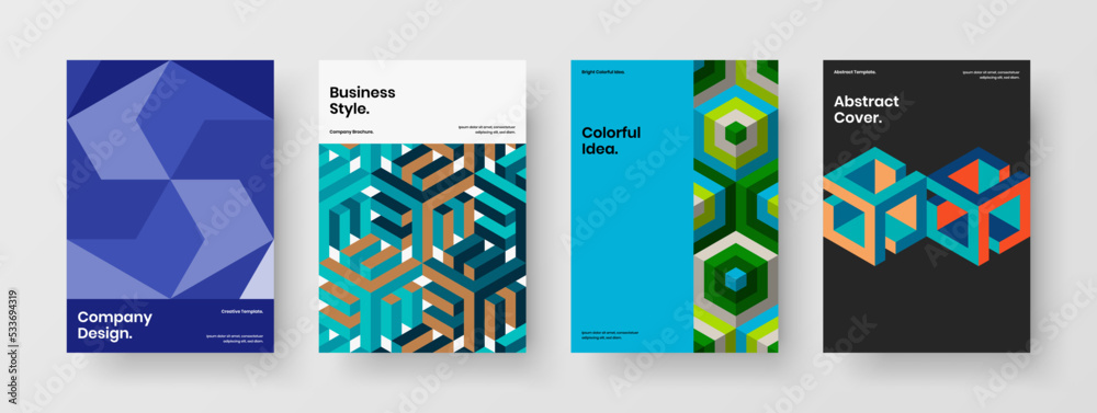 Abstract company brochure design vector template bundle. Multicolored geometric shapes poster illustration collection.