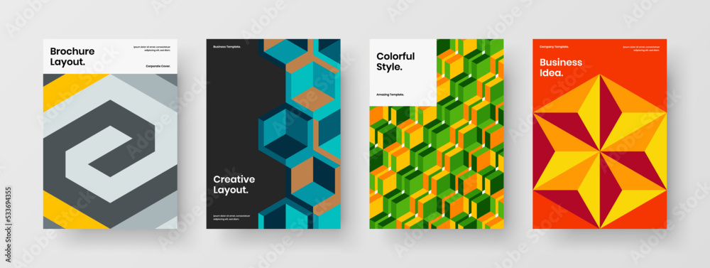 Original company identity A4 vector design layout bundle. Modern geometric tiles corporate cover concept composition. Original company identity A4 vector design layout bundle. Modern geometric tiles corporate cover concept composition.