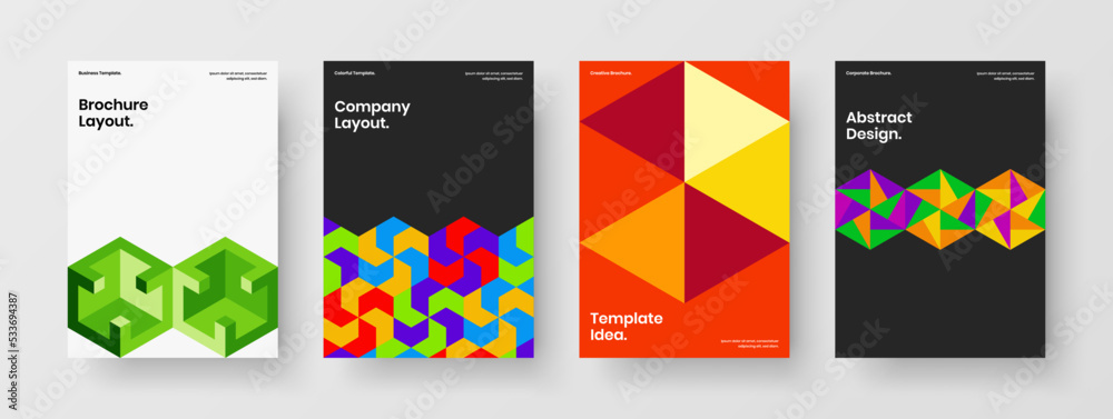 Amazing presentation A4 vector design layout bundle. Unique geometric pattern company cover concept set.