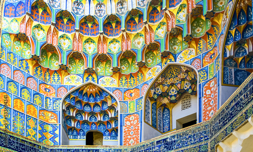 Geometrical Interior mosaics in the Bukhara Uzbekistan  photo