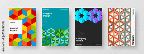 Unique corporate identity A4 design vector template composition. Abstract geometric tiles flyer concept set.