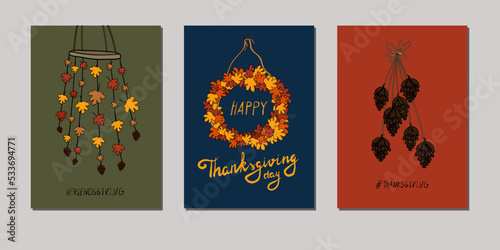 collection Thanksgiving greeting cards. Vector template for design