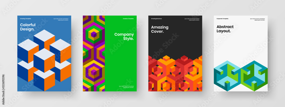 Fototapeta premium Premium geometric pattern leaflet concept bundle. Colorful book cover A4 vector design layout composition.