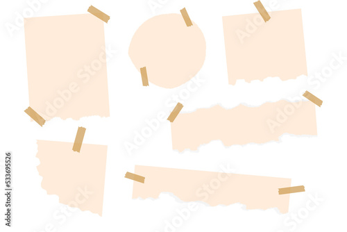 set of torn paper with adhesive tape on transparent background