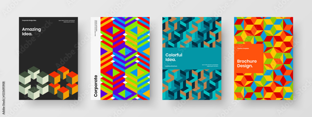 Original geometric hexagons company cover concept bundle. Simple annual report A4 design vector layout collection.
