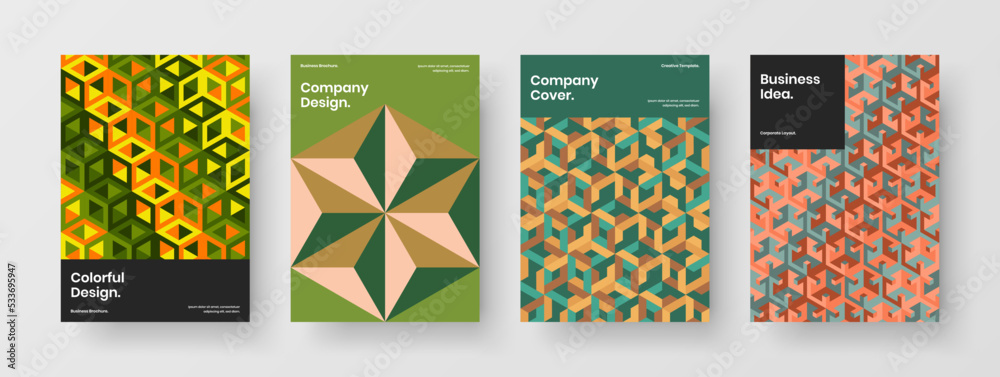 Isolated mosaic pattern brochure layout set. Fresh cover A4 vector design template bundle.