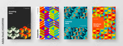 Original geometric hexagons company cover concept bundle. Simple annual report A4 design vector layout collection.