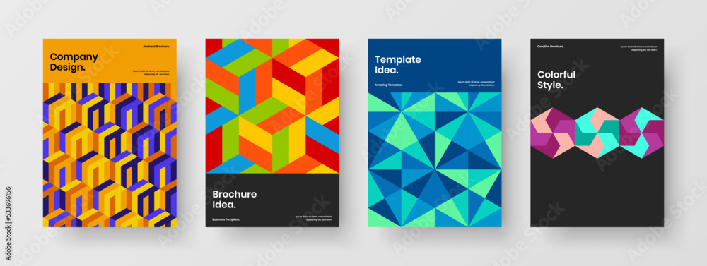 Obraz premium Amazing leaflet A4 design vector illustration collection. Unique geometric hexagons annual report concept composition.