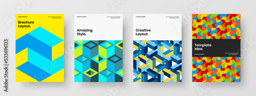 Premium postcard A4 design vector illustration bundle. Clean geometric shapes brochure template composition.