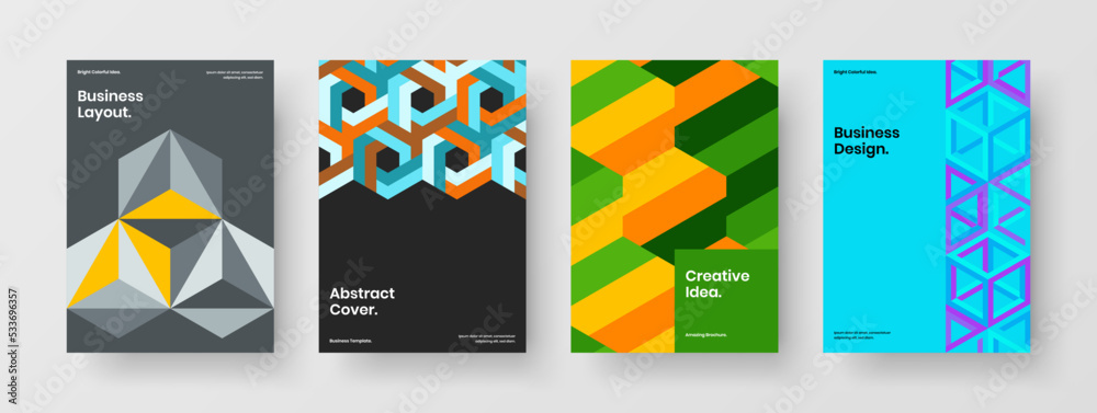 Isolated mosaic shapes front page template set. Abstract corporate cover A4 design vector layout bundle.