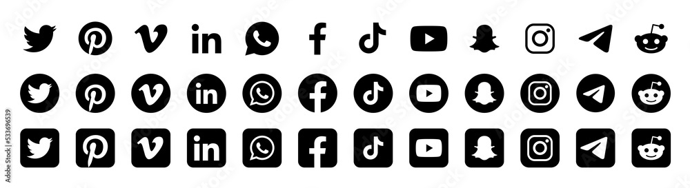 Big set of social media icons or social network logos flat icon set ...