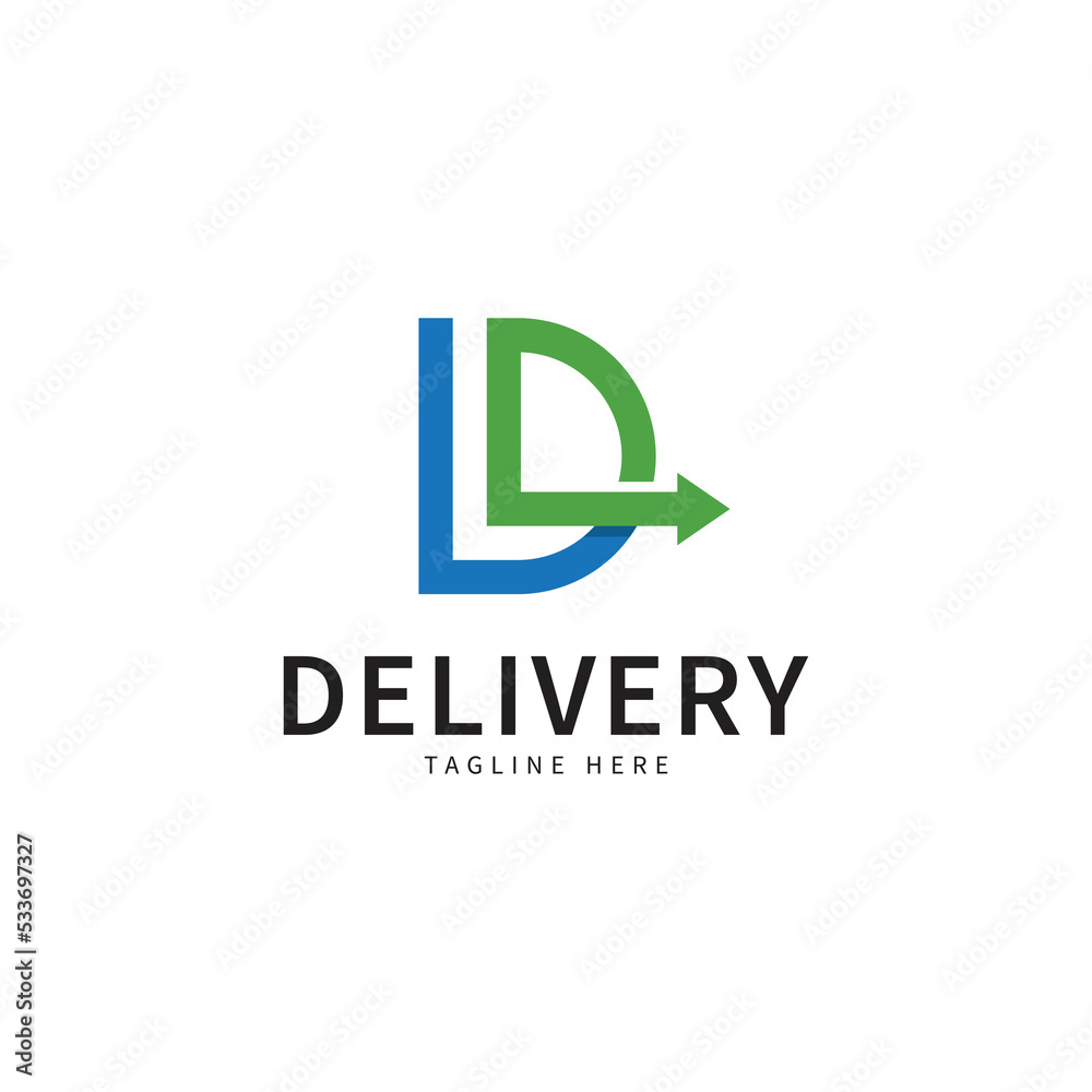 Express delivery logo, letter D, and arrow combination, Flat style Logo Design Template, vector illustration