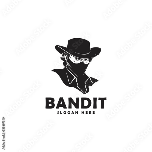 Western Bandit Wild West Cowboy Gangster with Bandana Scarf Mask Logo illustration