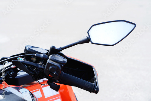 Konstfotografi Unusual rear-view mirror of a sports motorcycle. Close up