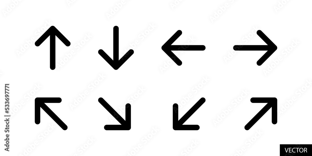 Set of arrow vector icons in line style design for website design, app, UI, isolated on white background. Editable stroke. Vector illustration. Set of arrow vector icons in line style design for website design, app, UI, isolated on white background. Editable stroke. Vector illustration.
