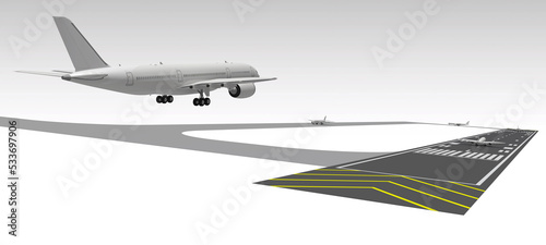 airplane landing simulation 3D illustration 